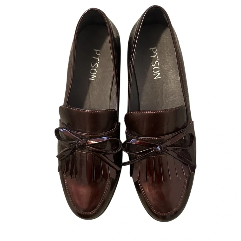 PT’SON NWOT Burgundy Patent Leather Platform Loafers with Tassel Detail Size 6
